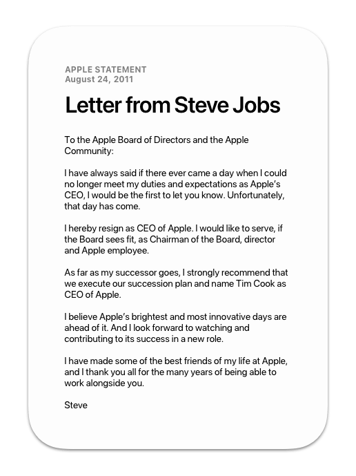 نامه‌ی استعفای استیو جابز