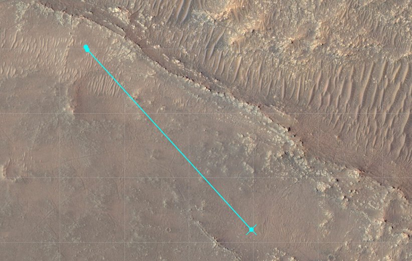 مسیر یازدهمین پرواز بالگرد نبوغ در مریخ