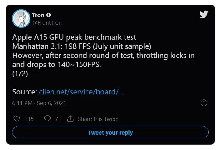 بنچمارک پردازنده A15 اپل