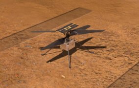 طرحی گرافیکی از بالگرد نبوغ در سطح مریخ