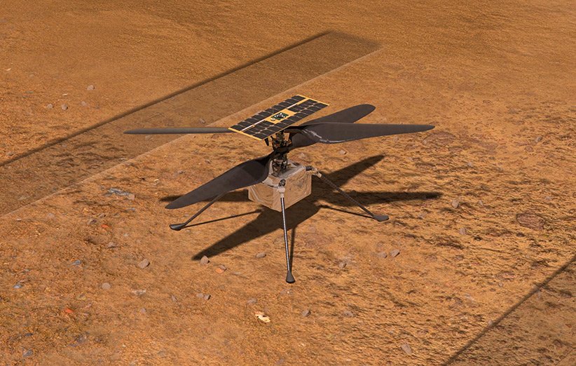 طرحی گرافیکی از بالگرد نبوغ در سطح مریخ