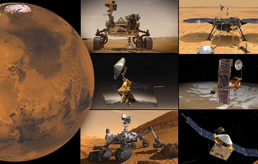 طرحی گرافیکی از کاوشگرهای فعال ناسا در مریخ