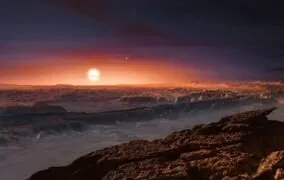 طرحی گرافیکی از سطح سیاره‌ی فراخورشیدی پروکسیما قنطورس بی