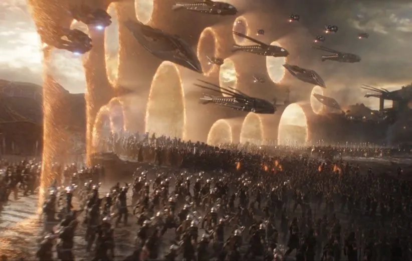 ورود قهرمانان از طریق حلقههای زنجیر نبرد نهایی با تانوس