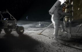 طرحی گرافیکی از فرود نخستین انسان بر سطح ماه در برنامه‌ی آرتمیس