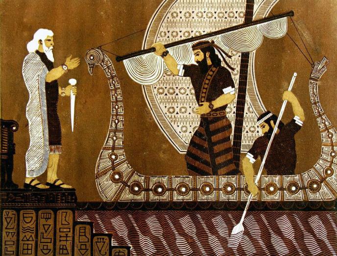 Gilgamesh meeting with Utnapishtim - بررسی کتاب Epic of Gilgamesh (2100-1200 BC) | حماسه‌ای که با افتخار عنوان «اولین اثر ادبی تاریخ» را یدک می‌کشد