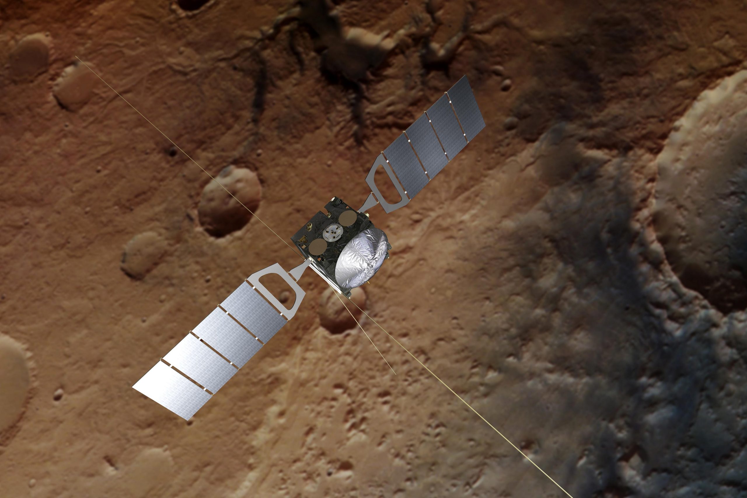 طرحی گرافیکی از مدارگرد TGO اگزومارس بر فراز مریخ