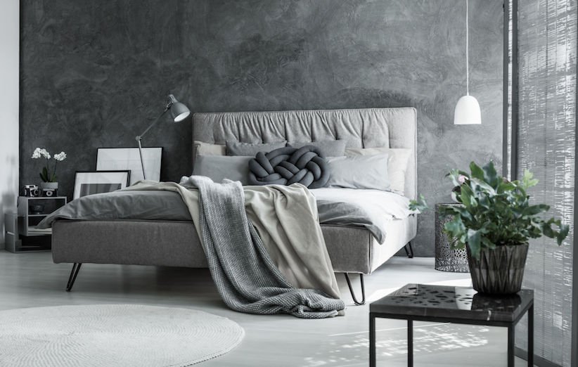 اتاق خواب با ترکیب رنگ خاکستری
