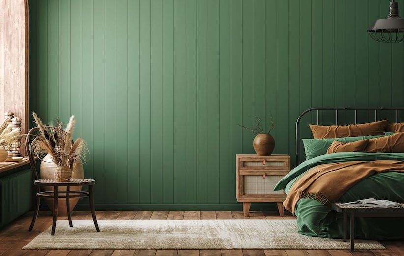 اتاق خواب با ترکیب رنگ سبز