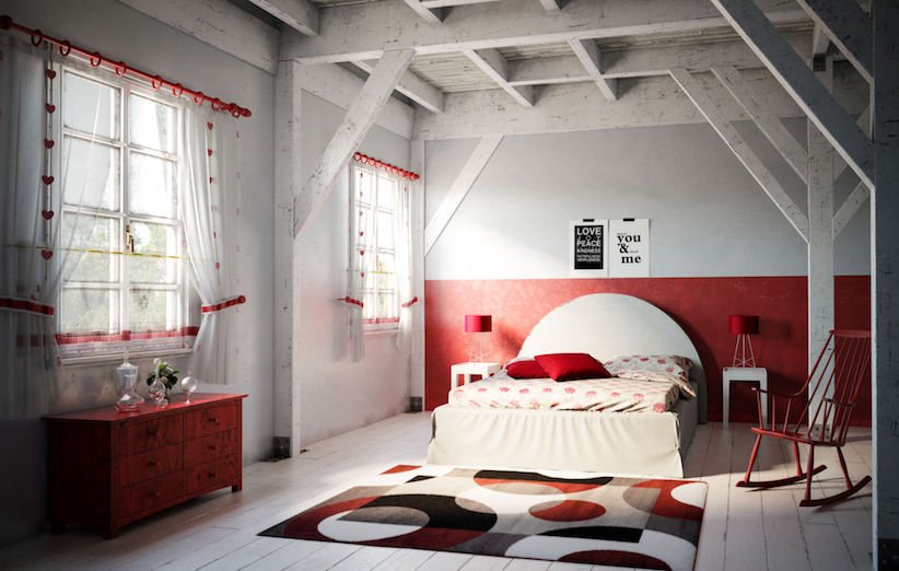 اتاق خواب با ترکیب رنگ قرمز