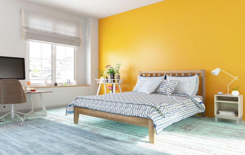 اتاق خواب با ترکیب رنگ زرد