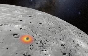 طرحی گرافیکی از برخورد بقایای موشک به ماه
