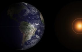 لحظه‌ی اعتدال بهاری سال 2013 میلادی (1392 خورشیدی) از نگاه ماهواره‌ی GOES ناسا