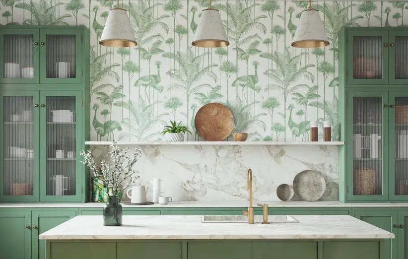 کاغذ دیواری با طرح گیاهان و پوشش سبز