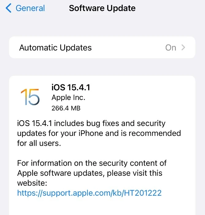  iOS 15.4.1 اپل