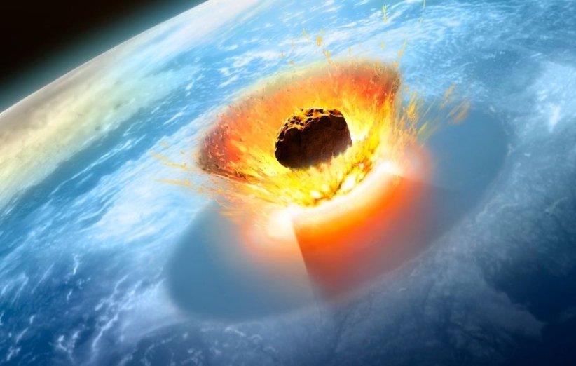 طرحی گرافیکی از برخورد سیارک به زمین