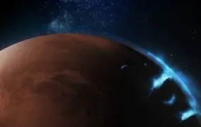 طرحی گرافیکی از شفق گسسته در مریخ