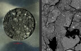 نمای نزدیک از نمونه‌های جمع‌آوری شده توسط فضاپیمای هایابوسا 2 ژاپن از سیارک ریوگو