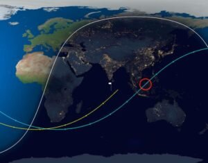 مسیر نهایی موشک لانگ مارچ 5 بی چین و سقوط بر فراز اقیانوس هند
