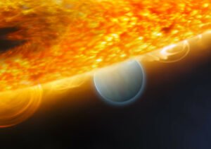 طرحی گرافیکی از یک سیاره‌ی فراخورشیدی در نزدیکی ستاره‌ای داغ