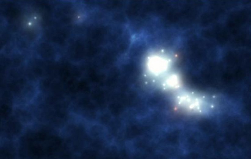 ستارگان اولیه در 400 هزار سال پس از مه‌بانگ که در ابر  غیدروژنی غلیظ پوشیده شده‌اند.