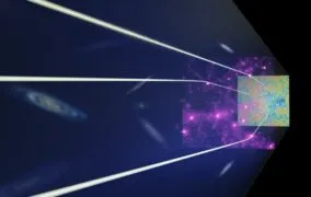 طرحی گرافیکی از پژوهش روی ساختار ماده‌ی تاریک در 12 میلیارد سال پیش