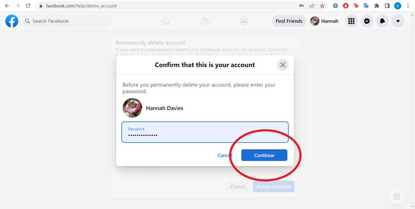 how to delete a facebook account step 9