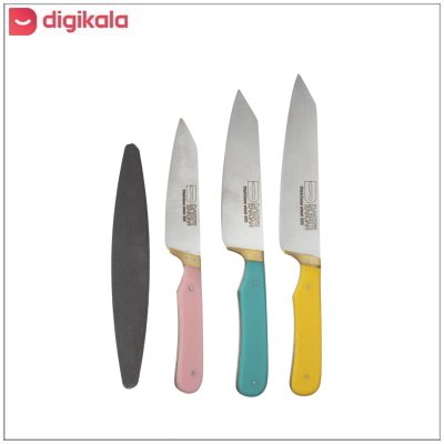 ست چاقو آشپزخانه 3 پارچه ثمین دست زنجان مدل SDZ22-111 به همراه سنگ چاقو تیز کن