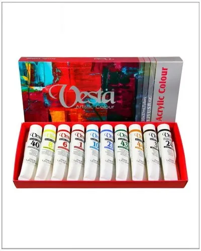 رنگ اکریلیک 10 رنگ وستا حجم 37 میلی‌لیتر