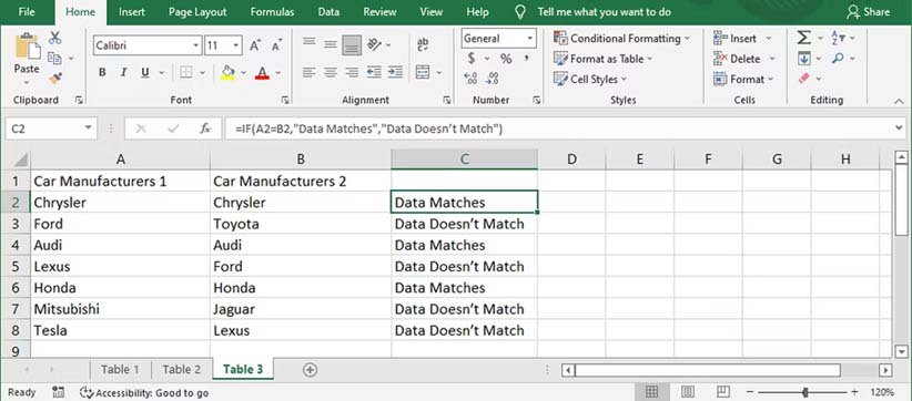 Compare Two Columns in Excel 9