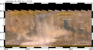 نقشه سراسری از طوفان اواخر سپتامبر 2022 در مریخ