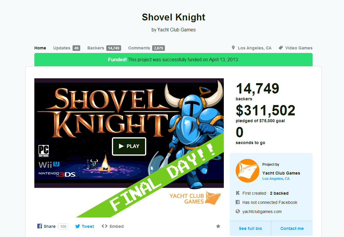 shovel knight kickstarter