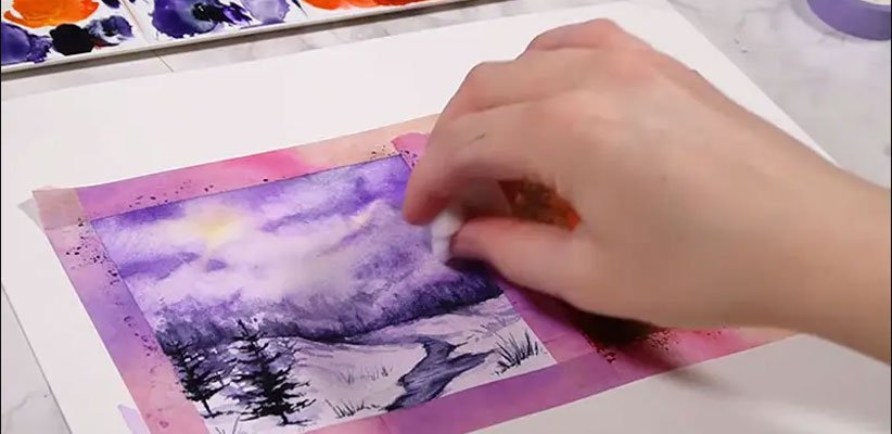 پاک کردن خطوط در نقاشی با آبرنگ