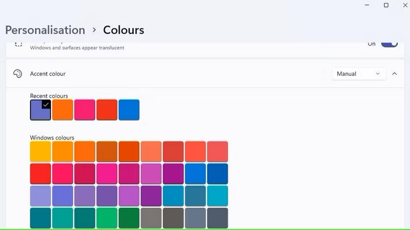 accent color options in windows 11