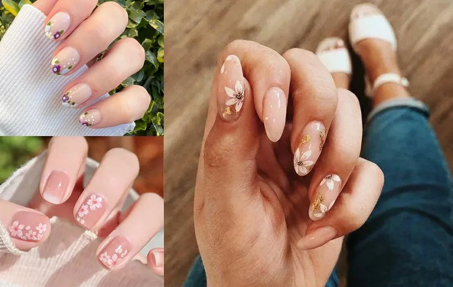 طراحی ناخن 1402 با طرح گل روی پایه نود