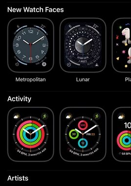 screenshot of apple watch iphone app face gallery