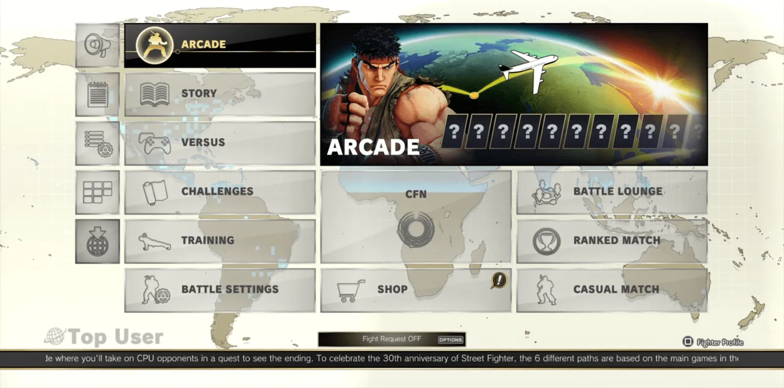 Street Fighter V Main Menu