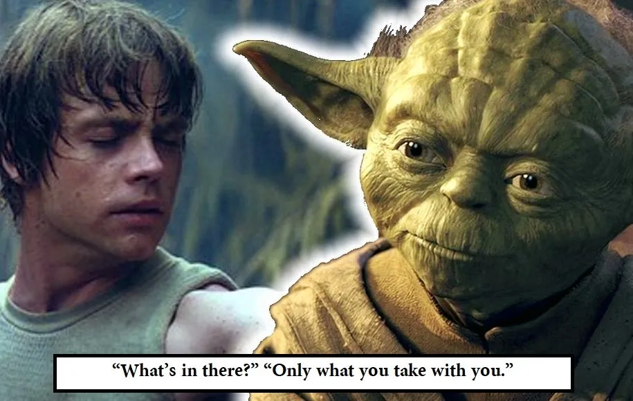 لوک و یودا در فیلم امپراتوری ضربه میزند: «چی اونجاست؟» - «تنها چیزهایی که همراه خودت میبری!»