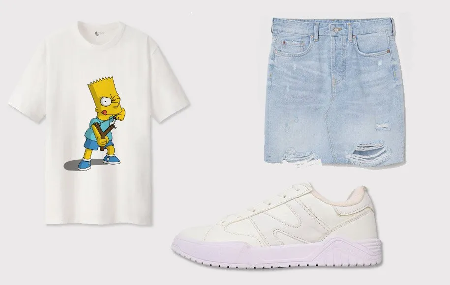 استایل با تی شرت لانگ و دامن جین