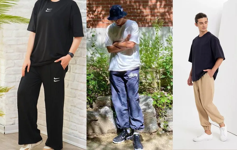 استایل با تی شرت لانگ و شلوارهای گرمکن یا جاگر