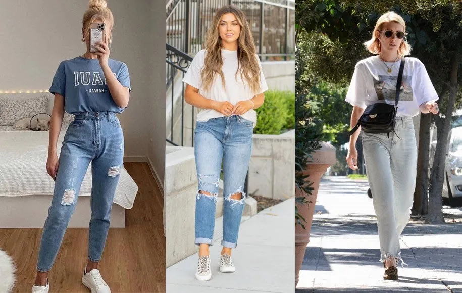 استایل با تی شرت لانگ و شلوار مام استایل