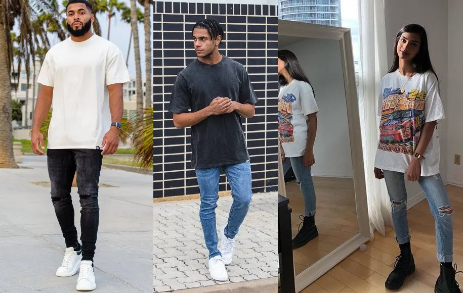 استایل با تی شرت لانگ و شلوار اسکینی