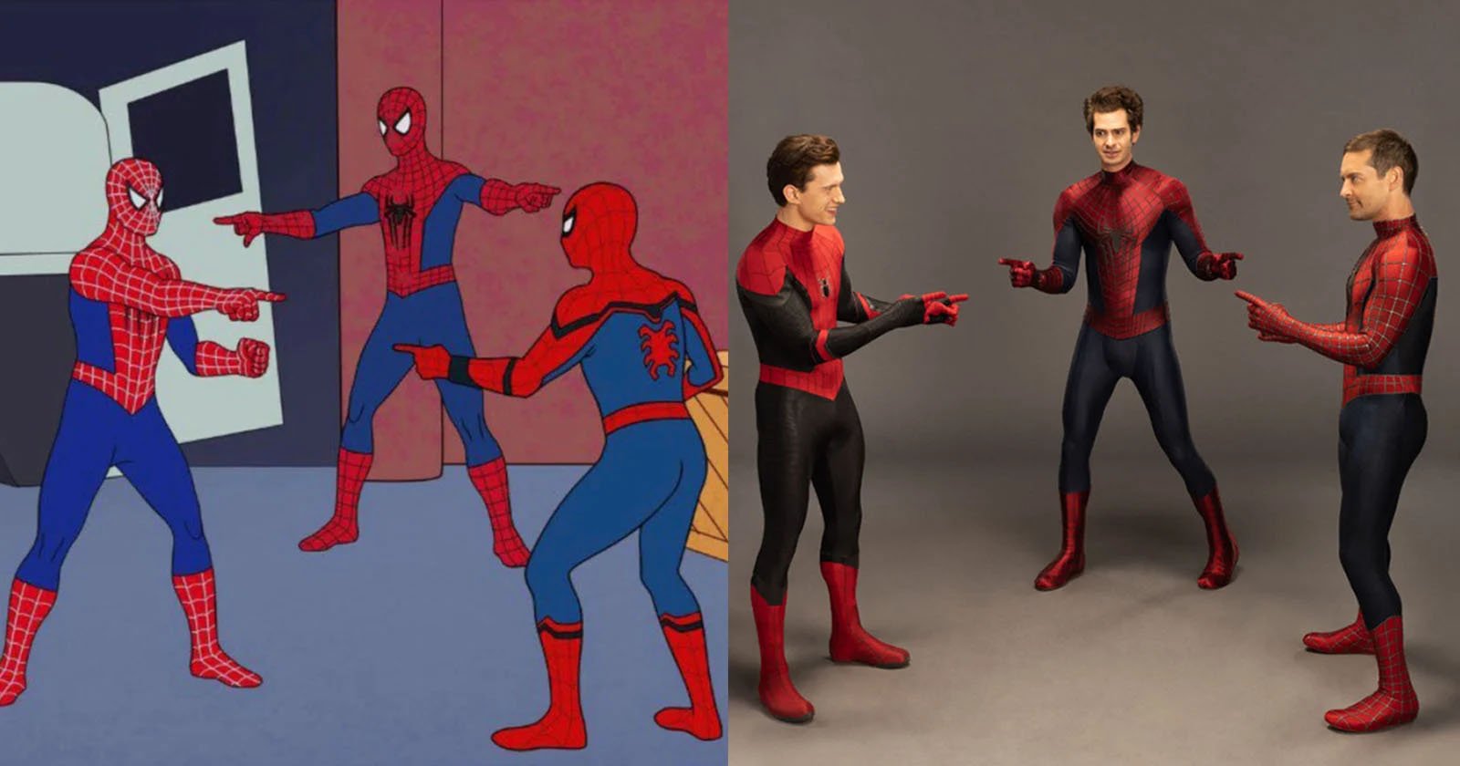 spiderman meme with spiderman actors 1 - بررسی فیلم‌های Spider-Man: Into the Spider-Verse (2018), Spider-Man: Across the Spider-Verse (2023) | چگونه از میراث خلاقانه‌ی خود استفاده کنیم