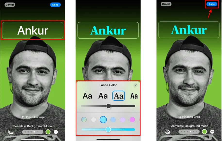 تغییر فونت در قابلیت پوستر تماس در آیفون