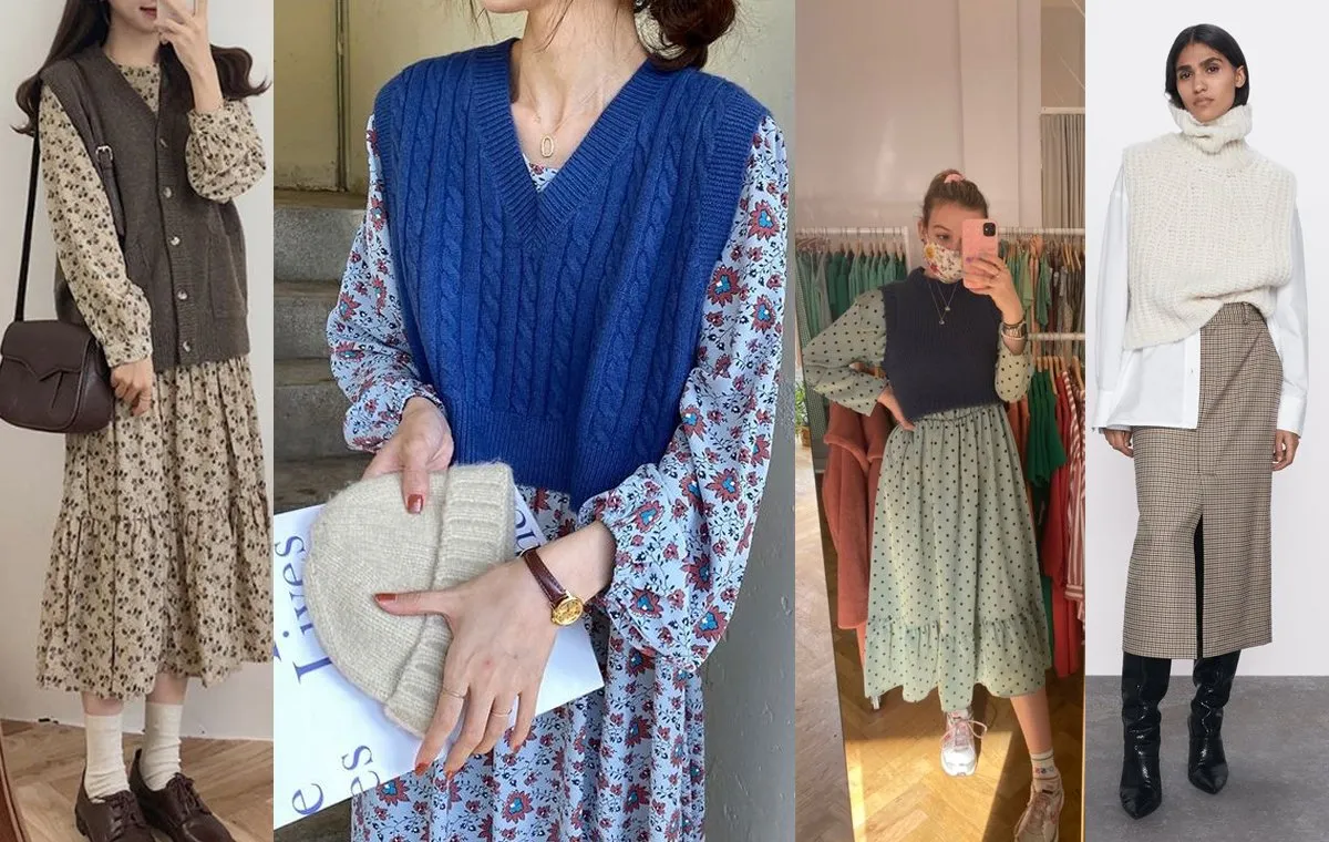 استایل زنانه با وست بافت و دامن یا پیراهن زنانه