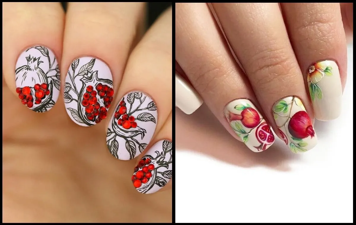  طرح‌های ساده به شکل انار برای طرح ناخن شب یلدا