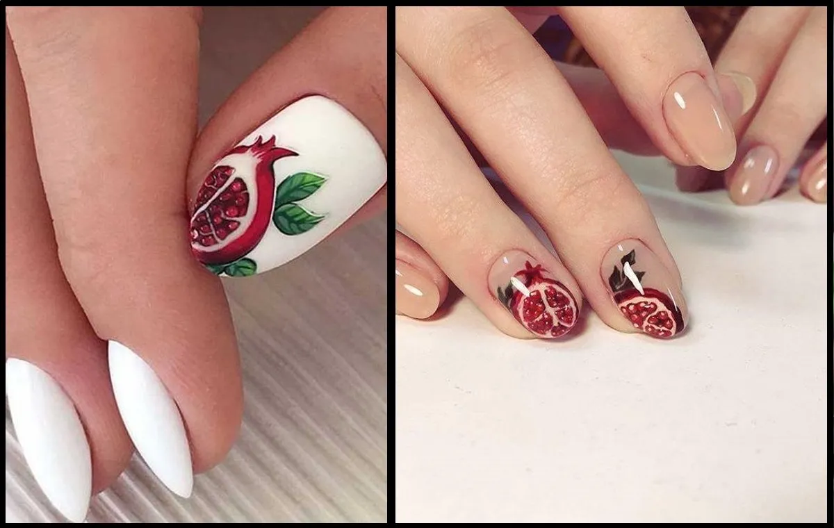  طرح‌های ساده به شکل انار برای طرح ناخن شب یلدا