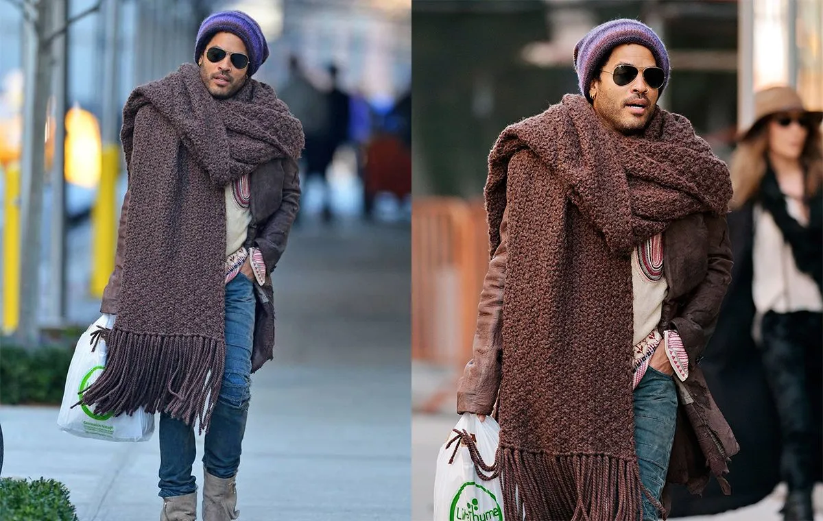 لنی کراویتز با بیگ اسکارف بسته شده به دور گردنش 