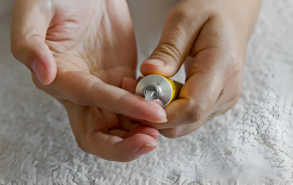 فردی که سعی می‌کند مقداری پماد روی انگشت خود بمالد