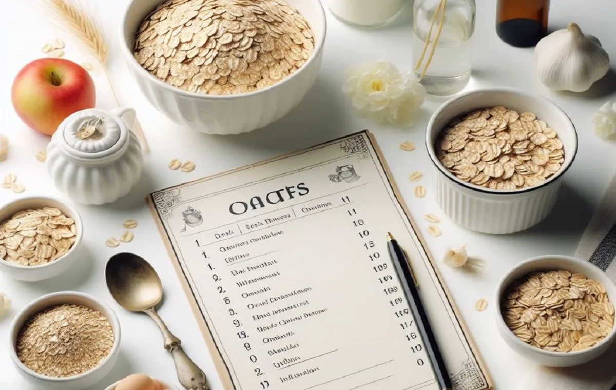 یک برنامه غذایی و مقداری جو به عنوان یک واحد ارزشمند در رژیم غذایی در تصویر است